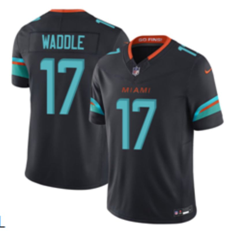 Men 2025 Miami Dolphins 17 Waddle black 5th generation Throwback Nike Limited NFL Jersey style 001